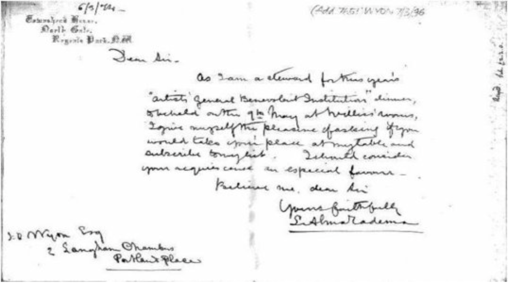 Letter from Lawrence Alma-Tadema to Joseph Wyon, March 6, 1873