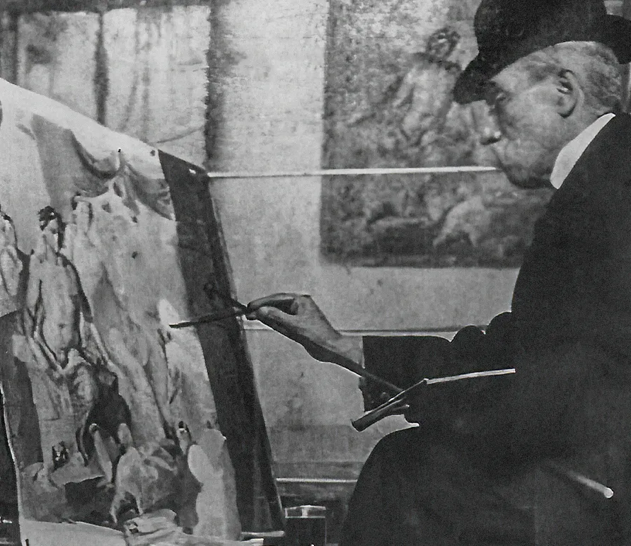 Rare photograph of Geremia Discanno painting in Pompeii