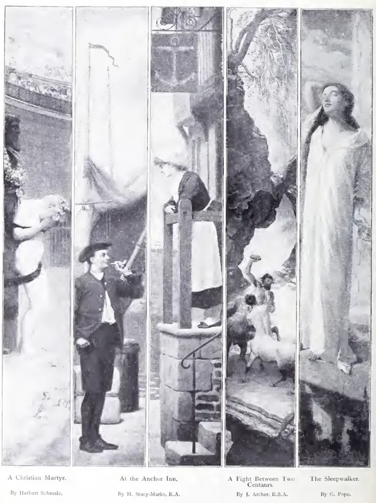 Figurative panels by Schmalz, Stacy-Marks, Archer, and Pope
