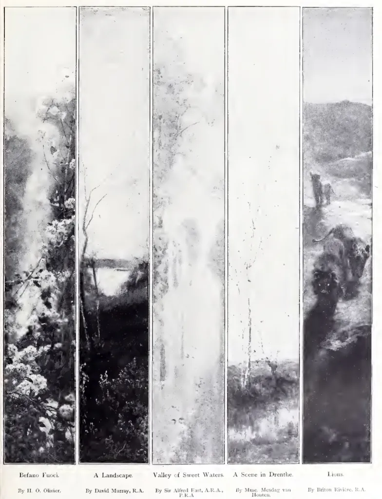 Landscape panels by Olivier, Murray, East, Van Houten, and Riviere