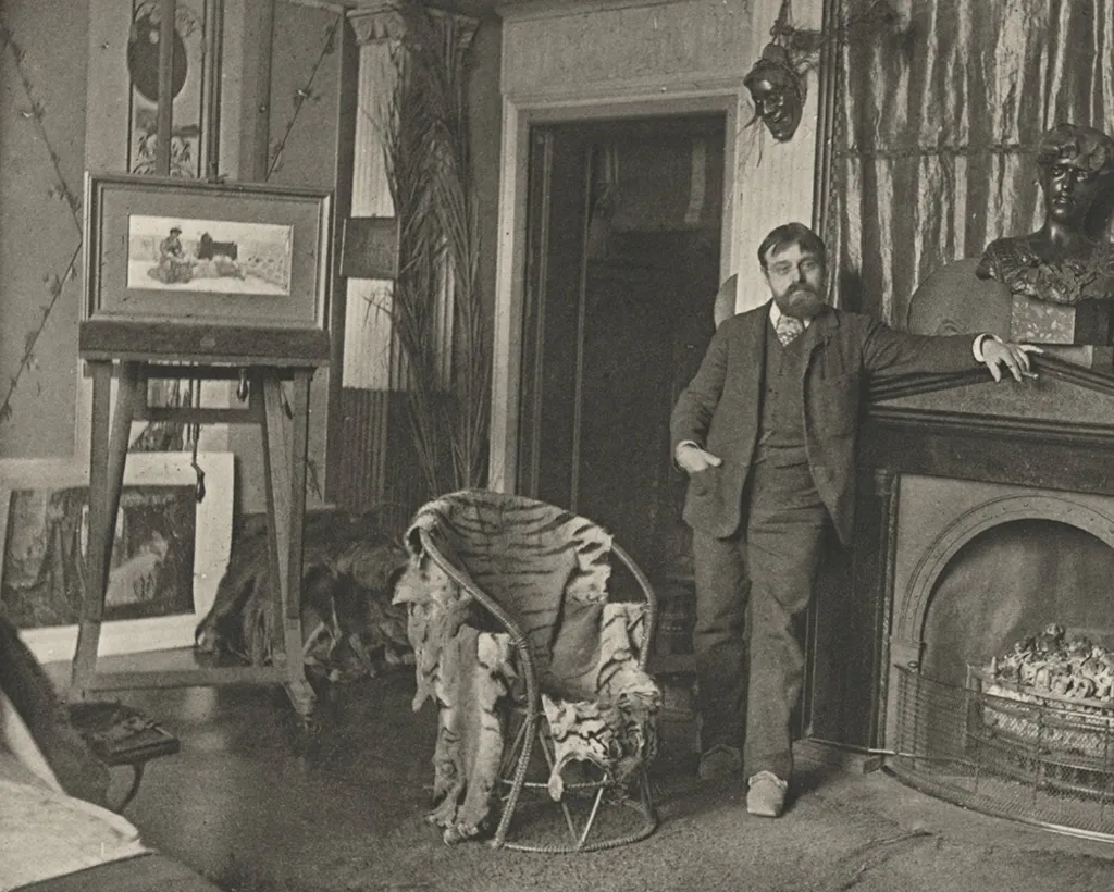 Lawrence Alma Tadema in his studio with tiger skin by J.P. Mayall