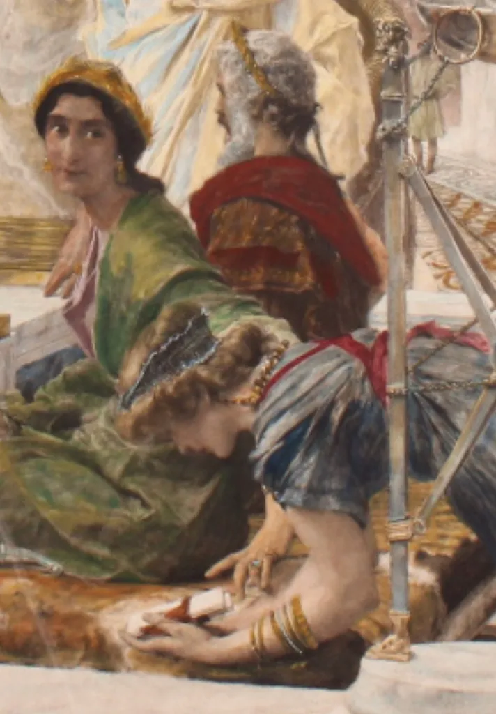 Detail: Julia Domna passing the letter with Severus in background