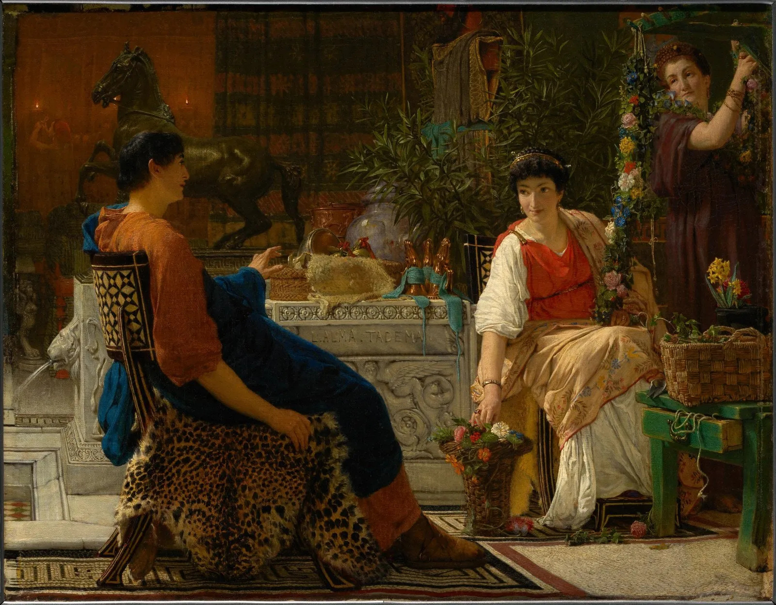 Making wreaths for festivities in a Pompeian house