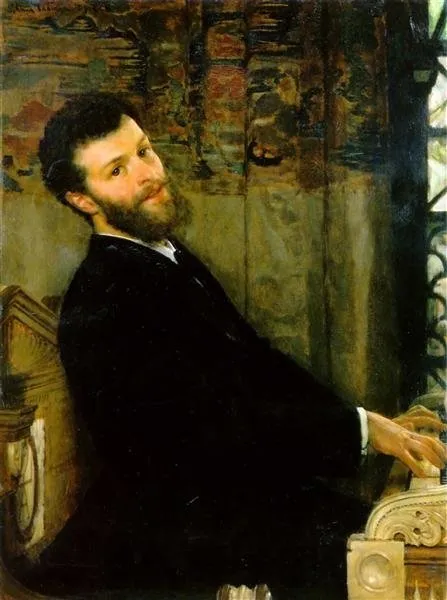 Portrait of th singer George Henschel Esq. at the piano
