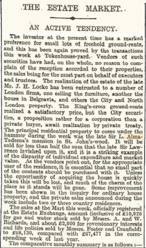 Times of London 1912 Estate Market Analysis - The Disparity