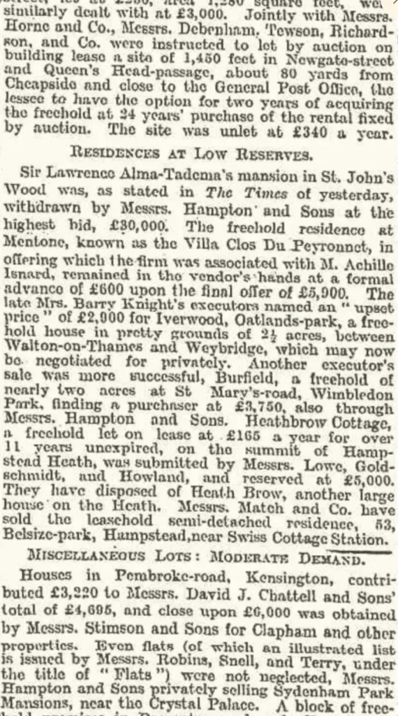 Times of London 1912 Estate Market Report - The Withdrawn Sale