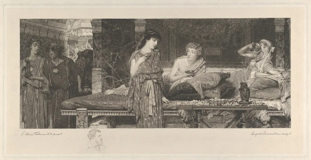 The First Course–The Dinner, etching by Leopold Lowenstam after Sir Lawrence Alma-Tadema
