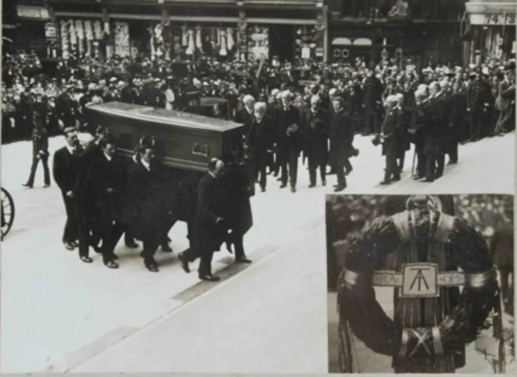 The funeral procession of Sir Lawrence Alma-Tadema and the Academy wreath.