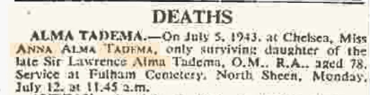 Anna Alma Tadema death notice