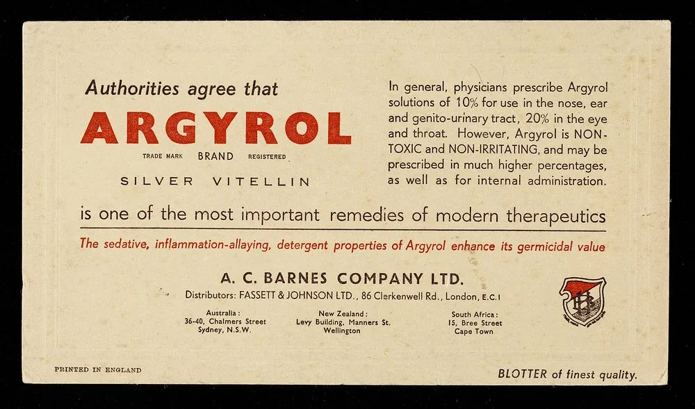 Argyrol advertisement blotter from the A. C. Barnes Company