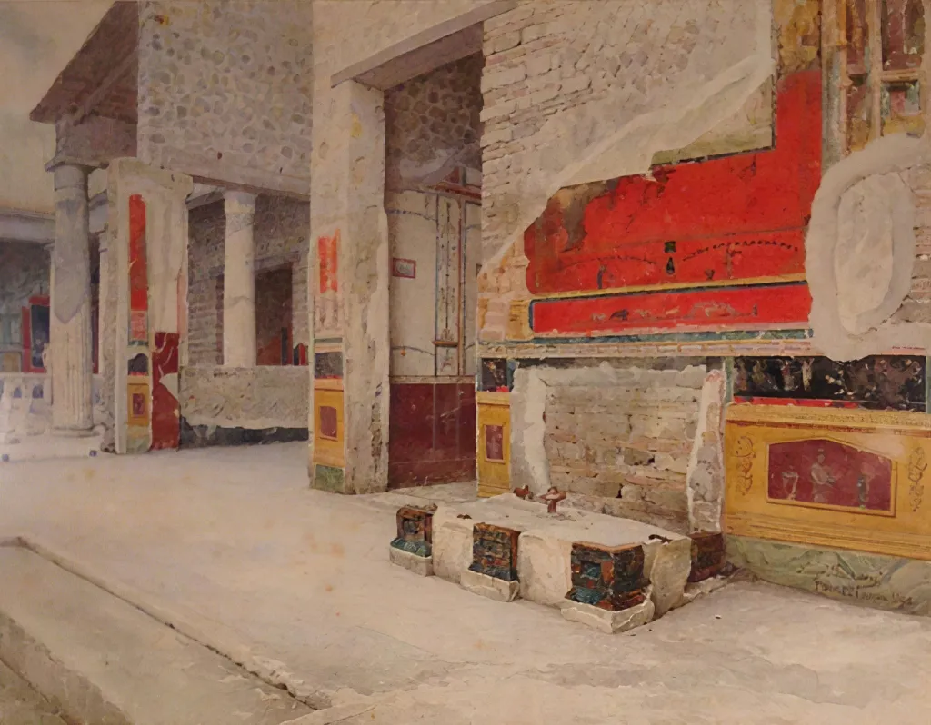 Watercolor of the House of the Vettii by Luigi Bazzani