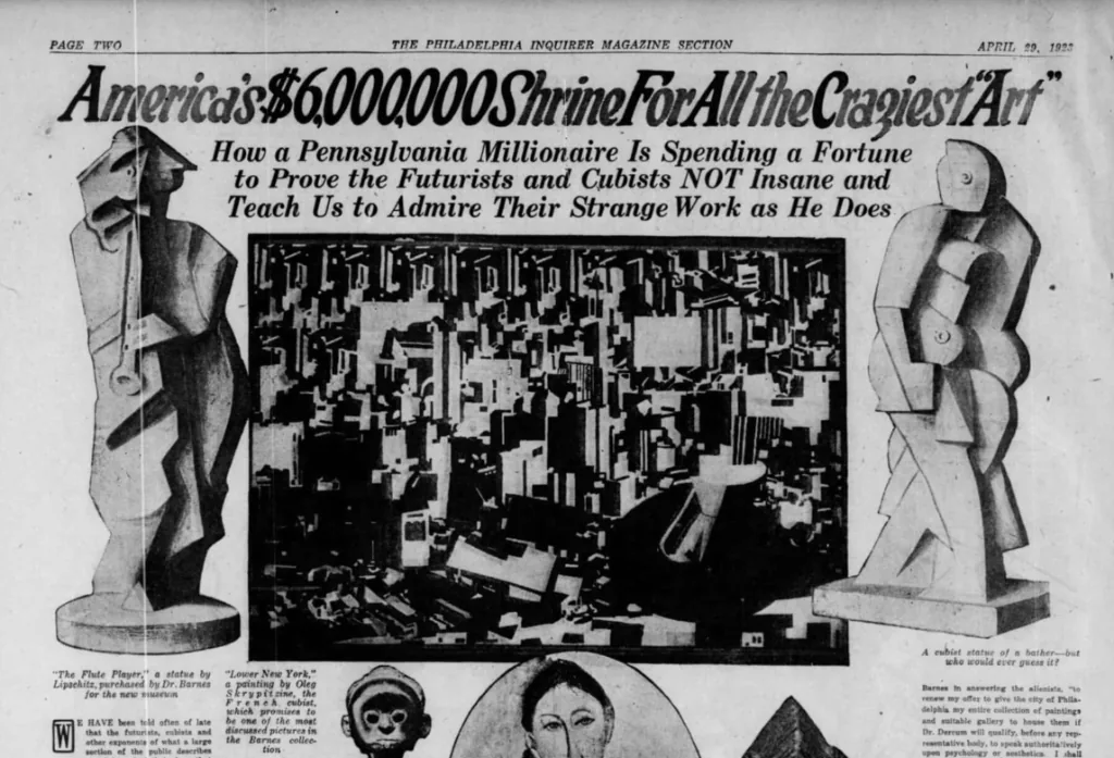 Philadelphia Inquirer headline April 29, 1923: America's $6,000,000 Shrine For All the Craziest Art