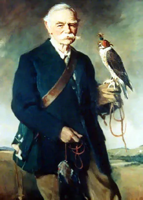 George Blackall Simonds with a falcon, painted by Sir Oswald Birley.