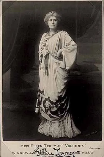 Vintage photograph of actress Ellen Terry as Volumnia wearing Lawrence Alma-Tadema designed robes for the 1901 Shakespearean production