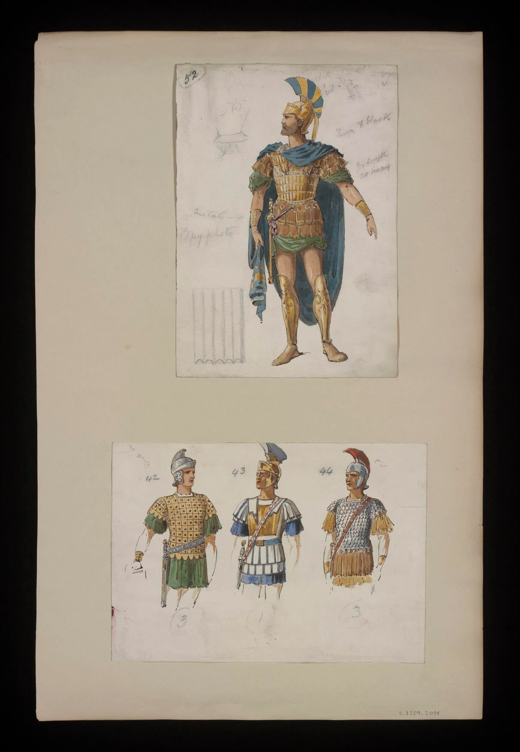 Lawrence Alma-Tadema Victorian theatre costume design for Coriolanus (Slide 4), part of the V&A Museum's rare theatrical archive
